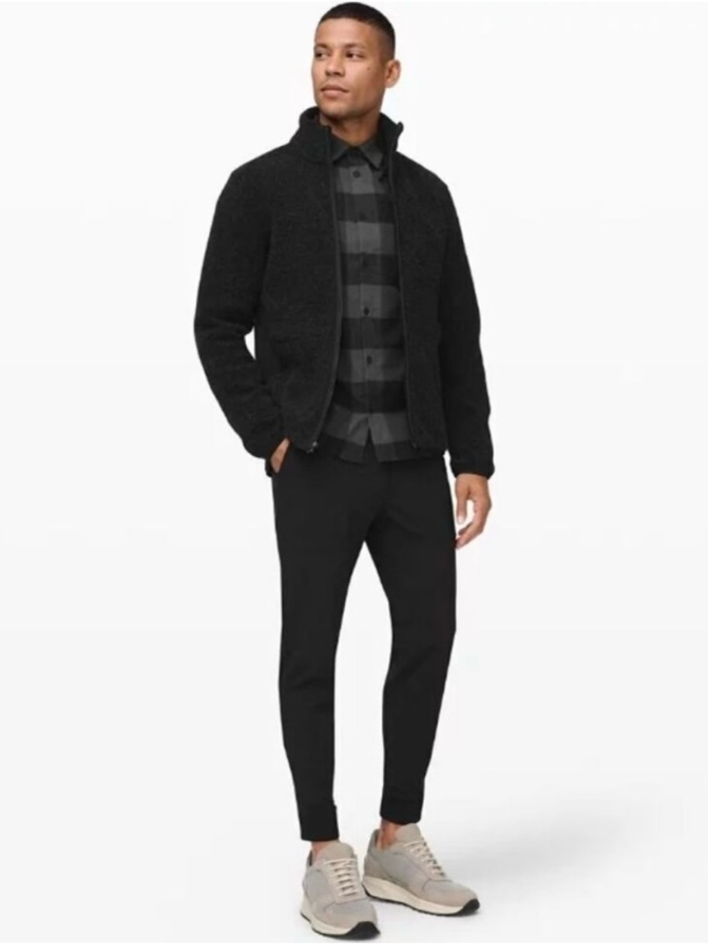 Men's Lululemon Masons Peak Plaid Long Sleeve Button Up Flannel Black Gray SZ XL - Picture 3 of 9